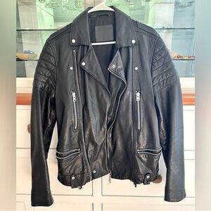 All Saints Black Mishima Lamb Leather Moto Jacket LARGE